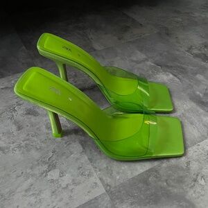 Zara Lime Green Square Toe Clear Vinyl Mules